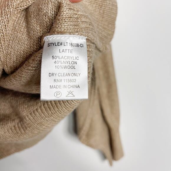 New Lush Small S Brown Latte Side Button Mock Neck Sweater Pullover Wool Blend - Picture 6 of 7